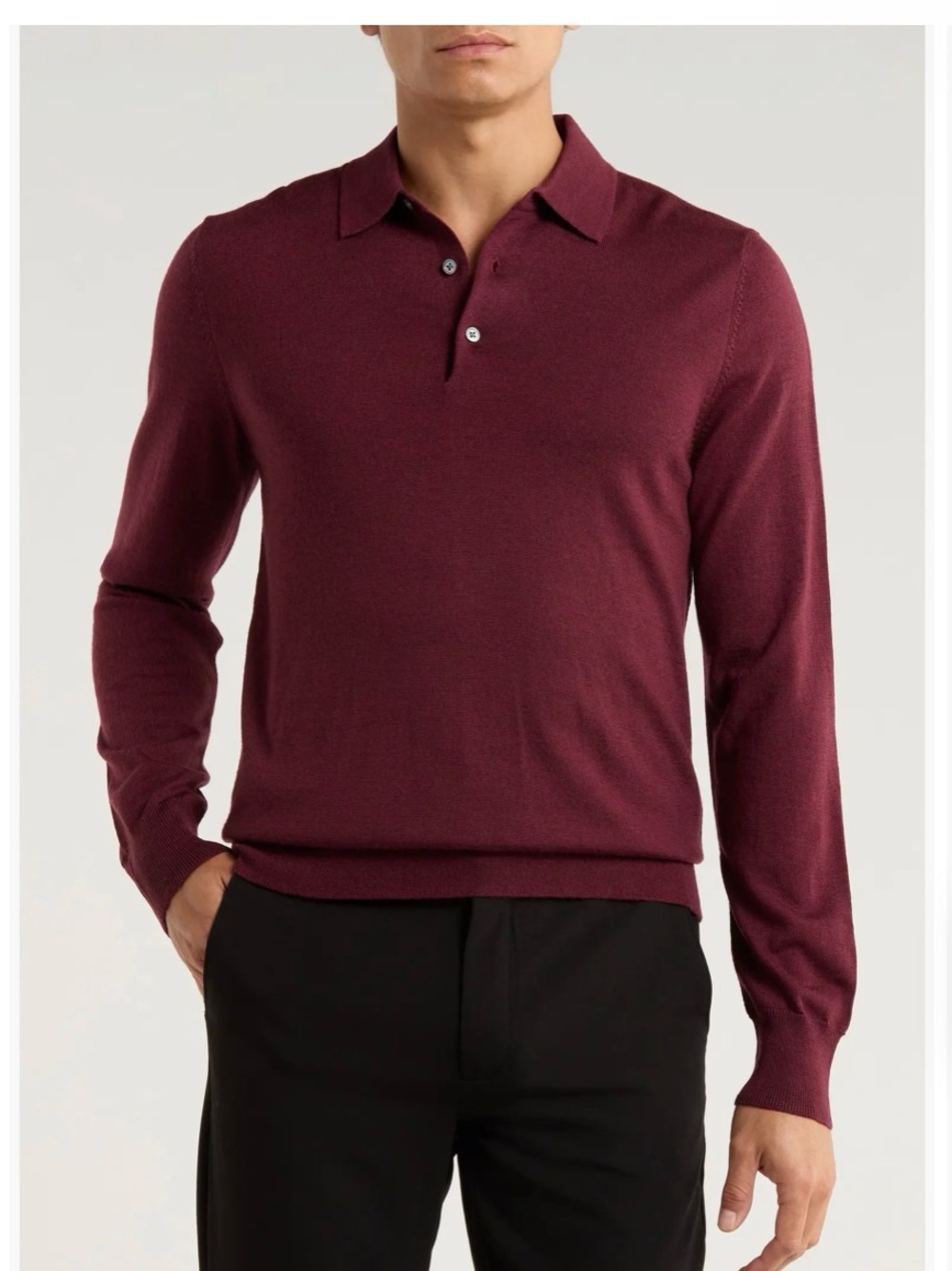 Brooks Brothers Burgundy Long-Sleeve Knit Merino Wool Polo Sweater
